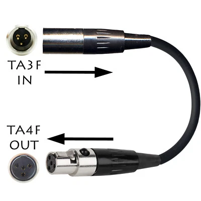 MICRONIC MICROPHONES TA3M to TA4F Microphone Adapter 3 Pin Mini XLR to 4 Pin Mini XLR Shure Body Pack