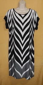 MSK women's black ivory chevron striped stretch shift dress dolman ss top M $78 - Picture 1 of 7