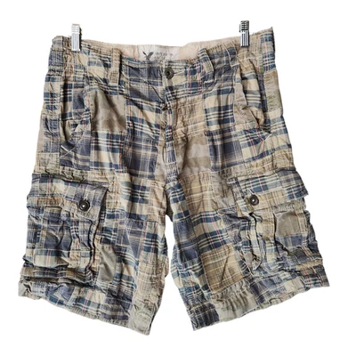 VTG American Eagle Cargo Shorts Men 32 Madras + Camo Patchwork Y2K Baggy Skater - Image 1 of 4