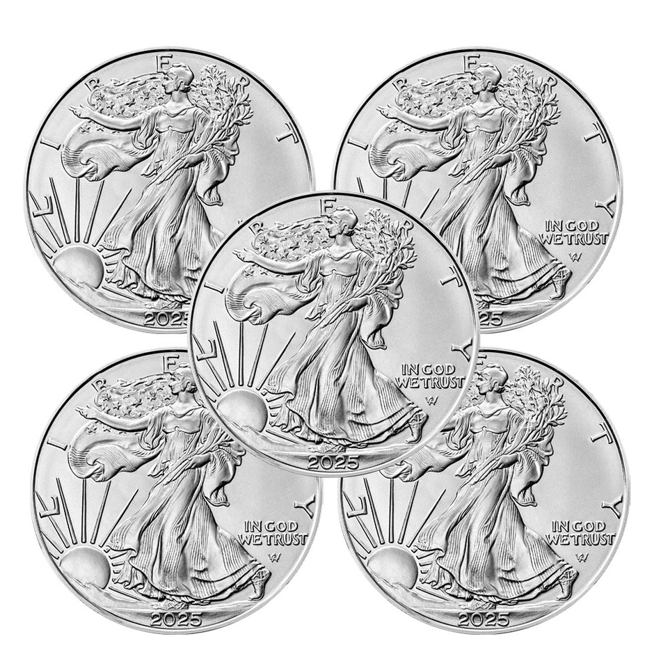 Lote de 5 - 2025 $1 American Silver Eagle 1 oz BU Foto 1 de 3