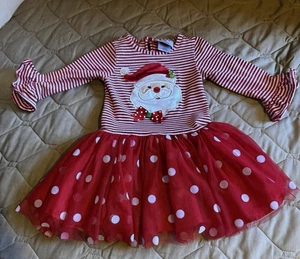 Counting Daisies Dress Girl 3T Santa Christmas Red Tutu Polka Dot Striped - Picture 1 of 8