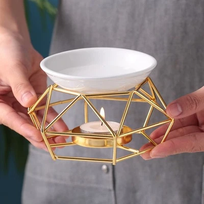 Gold Candle Holder Rhombus Shape Incense Burner  Soothe The Nerves - Image 1 of 4