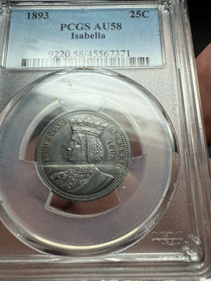 1893 Isabella Commemorative Silver Quarter PCGS AU58 Toned Natural Dark Toner - Image 1 of 4