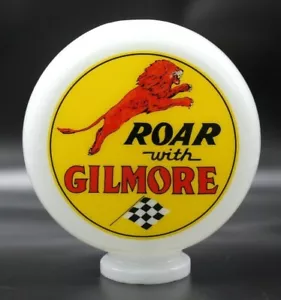 8" Milk Glass ROAR w/ GILMORE Mini Gas Pump Globe - Picture 1 of 1