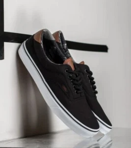 VANS Era 59 Skate Shoes Men’s 7 Women’s 8.5 Brown Leather Trims Black Canvas - Picture 1 of 10