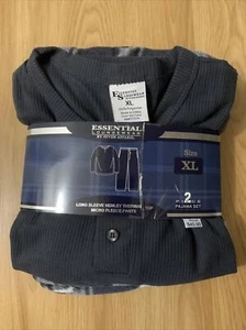 Essential Loungewear Pajamas Men Blue Henley & Pants Fleece XL By Seven Apparel - Picture 1 of 9