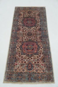 2 x 5 ft Gray Turkish Mamluk Fine quality Hand knotted Medallion Runner Rug - Picture 1 of 13