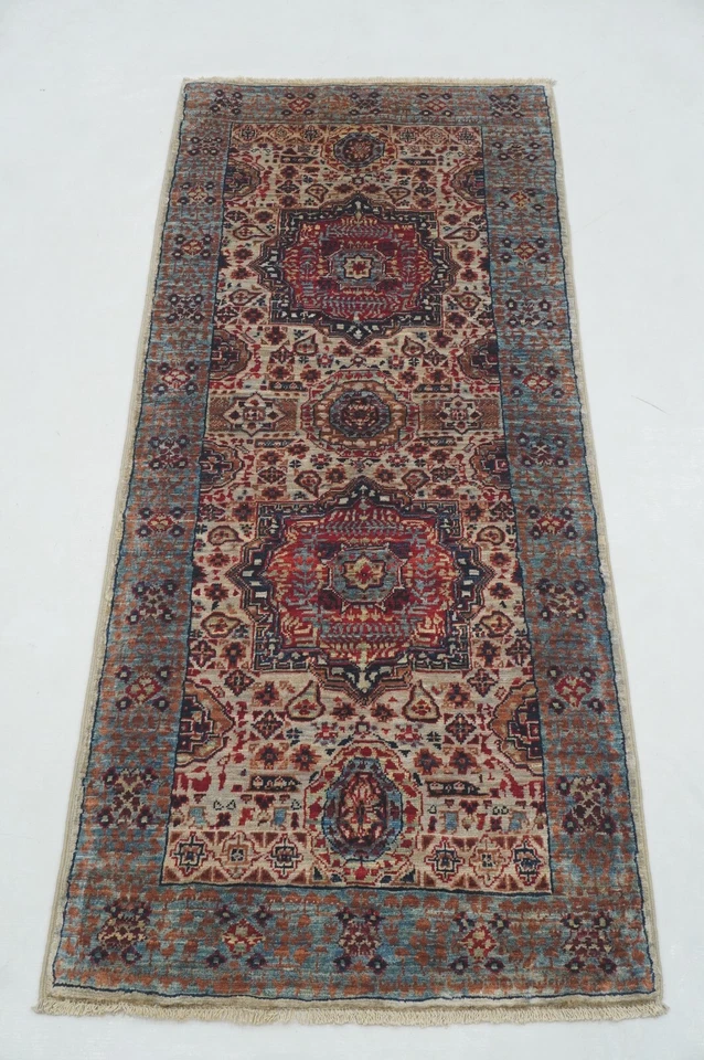 2 x 5 ft Gray Turkish Mamluk Fine quality Hand knotted Medallion Runner Rug - Image 1 of 4