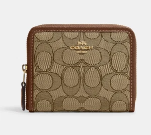 Coach Signature Small Zip Around Jacquard Wallet - Khaki/Saddle Multi - CH389 - Picture 1 of 3