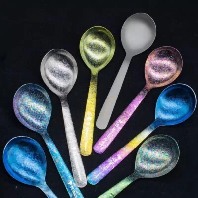 Cuchara de titanio macizo para camping viaje hogar vajilla exterior cubiertos coloridos Foto 1 de 4