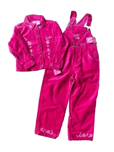 NWT Barbie VTG 90s 1997 Jacket and Overalls Sz 6 Girls Bib Embroidered Pink - Picture 1 of 17