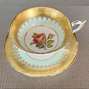 Vintage Paragon Teacup & Saucer Pink Cabbage Rose Mint Green Gold Gilt - Picture 1 of 14