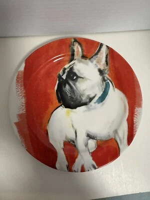 Anthropologie Sally Muir French Bull Dog Dessert Plate Frenchie Dog-A-Day 8.5” - Image 1 of 2