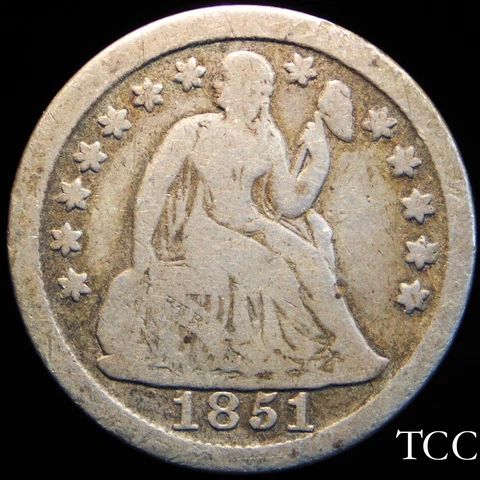 1851 LIBERTY SEATED DIME ~ HISTORIC ORIGINAL 10c COIN ~ TCC Cover