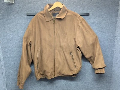 WEATHERPROOF Mens L Khaki Tan Soft MicroSuede Zip-Up Bomber Jacket Lined Western - Image 1 of 4