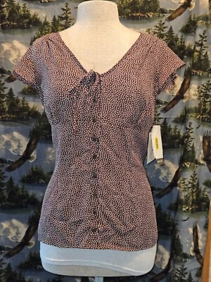 Emma James Petite Rustic Mix Brown w/White Polka Dots Ladies Blouse NEW w/Tags - Image 1 of 4