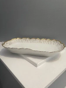 Antique A. Klingenberg Limoges France AK platter 1880 - 1905 Gold White 16x8” - Picture 1 of 4
