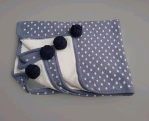 Pottery Barn Kids PBK Polka Dots Pom Pom Cable Knit Fleece Blanket - Picture 1 of 6