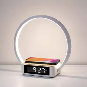 Touch Control Bedside Lamp with Wireless Charger Alarm Clock and Wake-Up Light - Picture 1 of 9