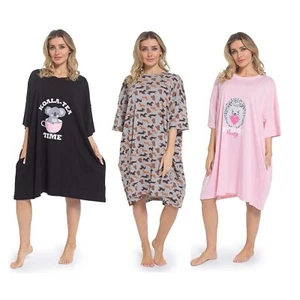 Oversized Sleep T-Shirt Women's Boyfriend Fit Baggy Nightie Lounge Dress Pockets - Picture 1 of 14