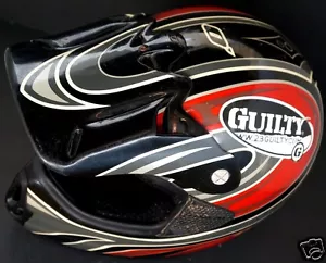O'NEAL Red MotoCross ATV Dirt Bike Off Road Helmet Mac's Racing & Guilty Sticker - Picture 1 of 12