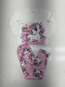 Shein White Pink Unicorn Print 2 Piece Pajama Set Girls Size 4-5 - Picture 1 of 7