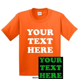 GLOW IN THE DARK YOUTH KIDS PERSONALIZED CUSTOM PRINT YOUR OWN TEXT T-SHIRT TEE - Picture 1 of 18