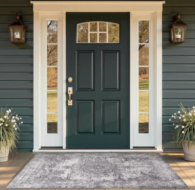 Washable Area Rug 3 Ft X 5 Ft Grey Vintage Distressed Style Indoor Outdoor - Image 1 of 3