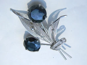 Vintage Sorrent Sterling filigran Hämatit Blume Brosche Anstecknadel - Bild 1 von 6