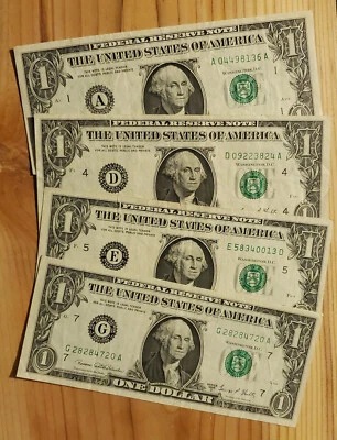 1969-D CONJUNTO PARCIAL Nota da Reserva Federal nota de US$ 1 dólar, 4 de 12 distritos - Imagem 1 de 4