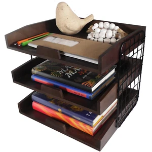 Costark Wooden Inbox Tray Desk Organizer, 3-Tier Letter Trays, Paper File Holder - Picture 1 of 7