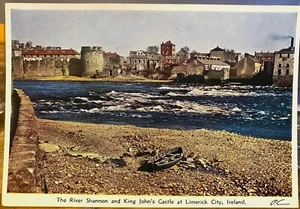 Irish Postcard KING JOHN'S CASTLE Limerick Ireland River Shannon Green Boat PC 5 - Picture 1 of 2