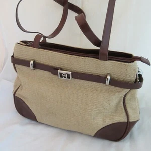 Vintage Etienne Aigner Tan Basket Weave & Faux Leather Shoulder Bag Tote Purse - Picture 1 of 12