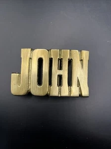 Hebilla de cinturón "JOHN" - Latón macizo 1978 - Hebilla de cinturón de latón vintage/antigua - Imagen 1 de 2