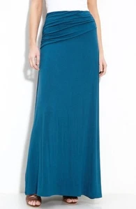 40" MAXI SKIRT, LONG SKIRTS, KNIT SKIRT WOMENS | RUCHED AT WAIST | Peacock Blue - Picture 1 of 1