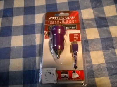 Автомобильное зарядное устройство с двумя USB с кабелем синхронизации и зарядки 6 футов. Розовый или фиолетовый - Изображение 1 из 4