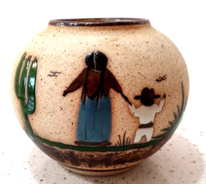Jarrón de cerámica mexicana Tonala vintage madre e hijo 5′′ × 5,5′′ - Imagen 1 de 7