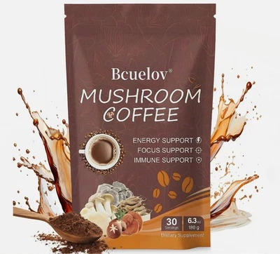 Café instantáneo con champiñones 30 porciones orgánico 6 mezcla melena de león Reishi Cordyceps Foto 1 de 4