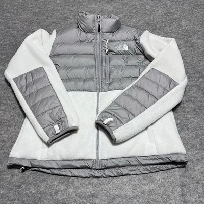 North Face Mujer Blanco/Gris 550 Plumón MEDIANO Cremallera Completa Exterior Polartec Vellón Foto 1 de 4