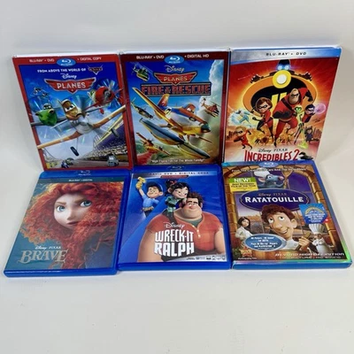 Disney Pixar Blu-ray Lot Wreck-It Ralph Brave Ratatouille Planes Incredibles 2 - Image 1 of 4