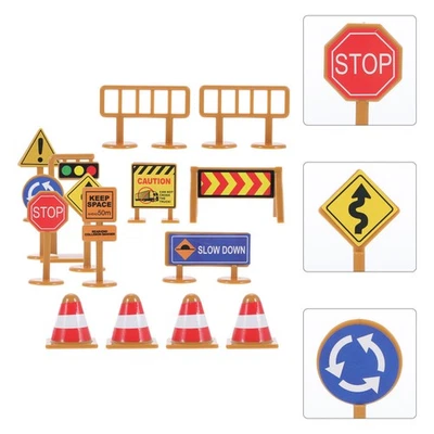  2 Sets Traffic Road Sign Toys Miniature Traffic Barricades Signs Early - Image 1 of 4