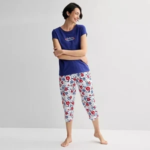 Pigiama donna Croft & Barrow maglietta e pigiama pantaloni cropped set taglia XXL / 2XL NUOVO CON ETICHETTE - Foto 1 di 1