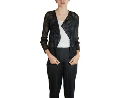 1990S PLEATS PLEASE ISSEY MIYAKE Black Sheer Polyester Pleated Lace Cardigan - Image 1 of 4