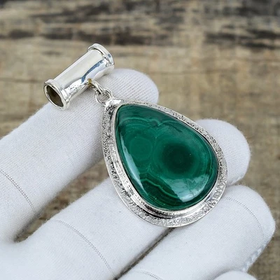 Malachite Gemma Artigianale 925 Argento Sterling Ciondolo Gioielli Natale Regalo - Immagine 1 di 4