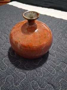Vintage Roger Butler Vase braun glasiert, Lampe ? Signierter Butler 4,5 Zoll groß 5 Zoll Durchmesser - Bild 1 von 5