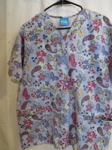 Sz: M Scrub H.Q. Medical Hospital Top Scrubs Cotton Polyester Blend Paisley - Picture 1 of 7