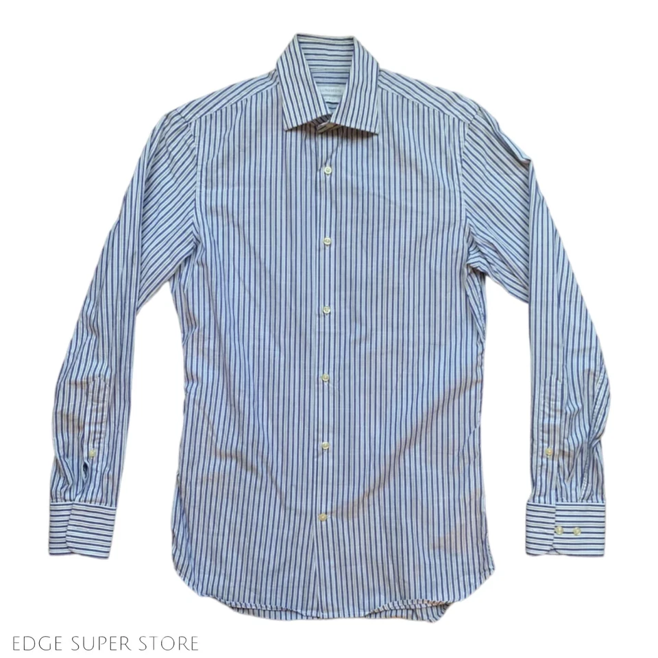 Camisa de vestir J Lindeberg azul blanco PJ a rayas calce ajustado con botones talla 36/14 Foto 1 de 4