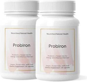 Nourished Natural ProbIron Women's Probiotic + Iron Supplement 60 Caps USA Made - Picture 1 of 5