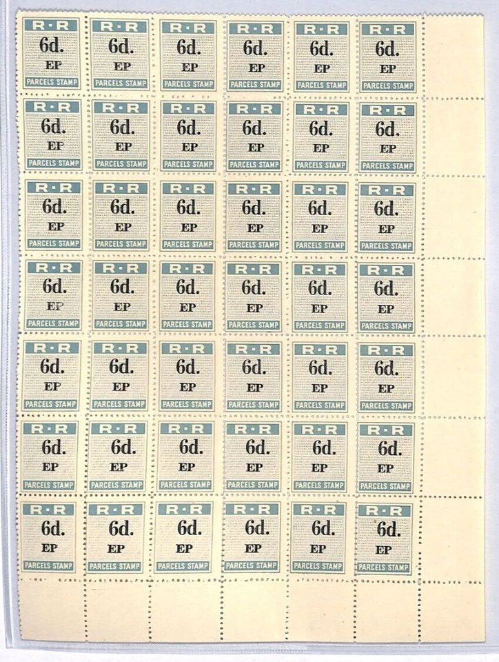 Estampillas de paquetes de RHODESIA RAILWAYS 6d bloque de 42 *EP* sobreimpresiones como nuevas UMM ZR437 Foto 1 de 4