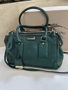 Authentic Burberry Dark Green Gladstone Pebbled Large Leather Handbag W/ Box - Picture 1 of 11
